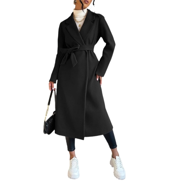 Jackets & Blazers - Women's Peacoat Trench Coat, Split Hem, Medium, Black